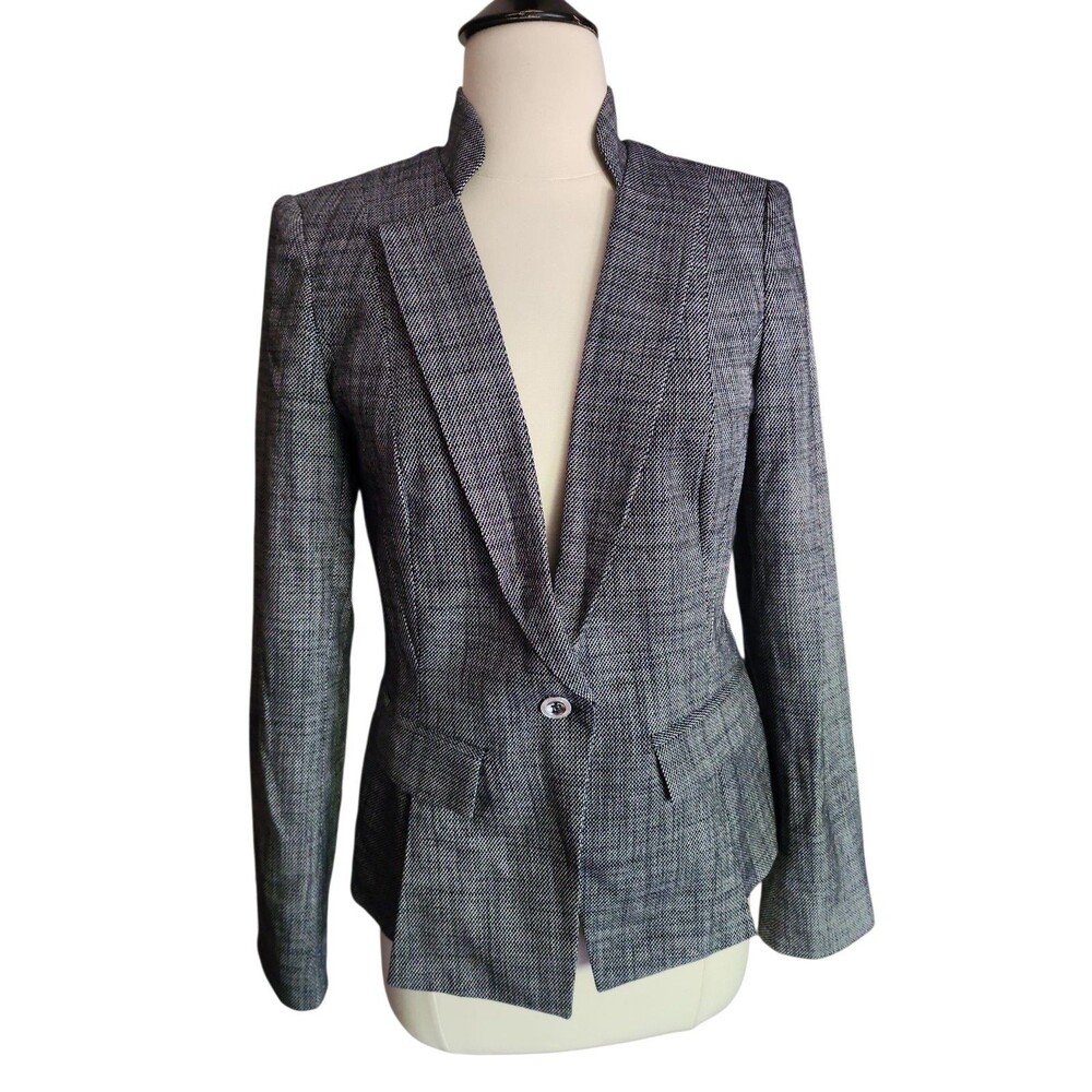 WHBM White House Black Market Blazer Womens 4 Old Money Navy Cream Peplum Career